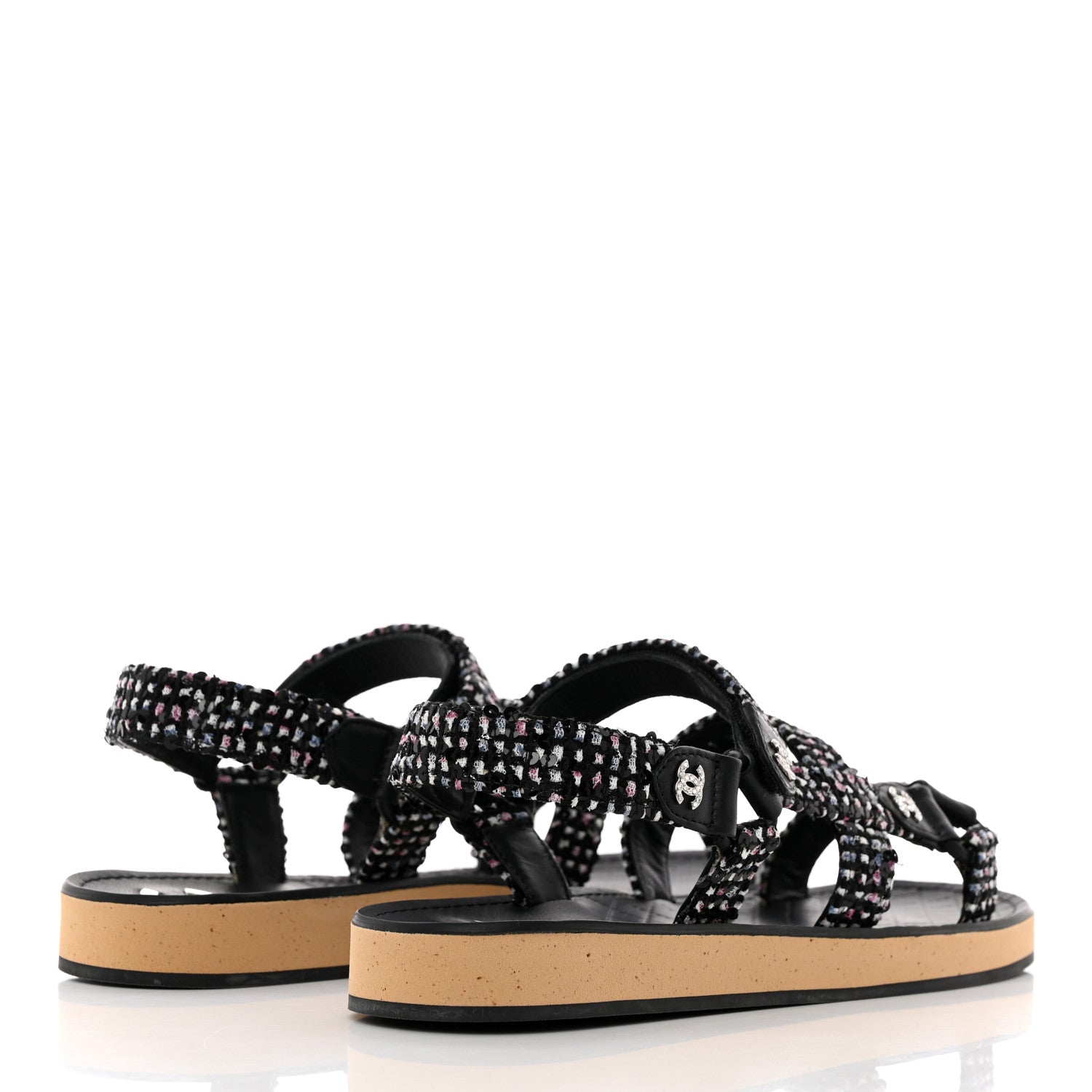 Chanel Tweed Lambskin Dad Sandals 38.5 Black White 4 of 13