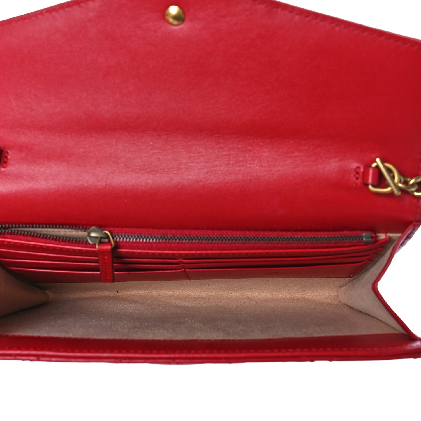Calfskin Matelasse Mini GG Marmont Chain Wallet Hibiscus Red