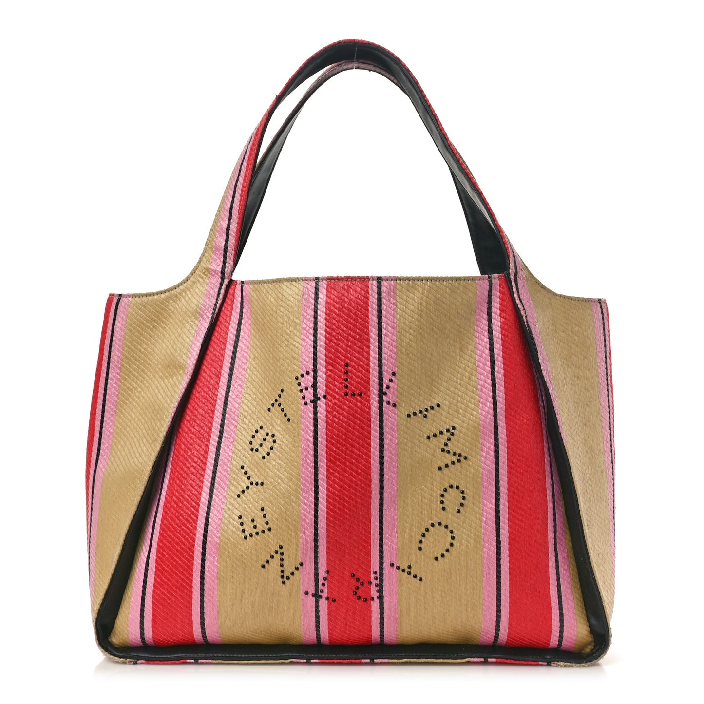 Raffia Striped Logo Tote Red