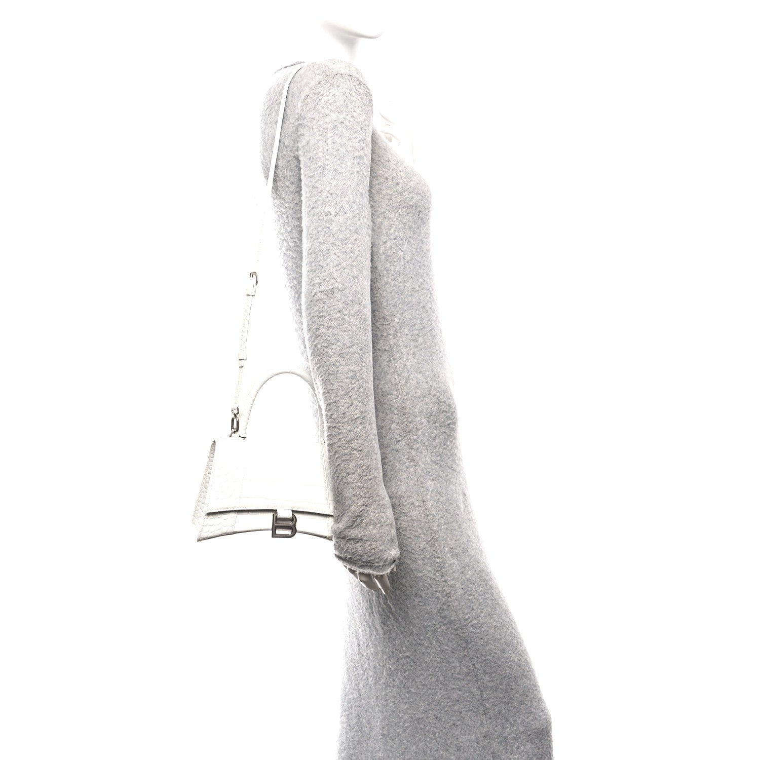 Balenciaga Shiny Calfskin Crocodile Embossed Small Hourglass Top Handle Bag White 2 of 10