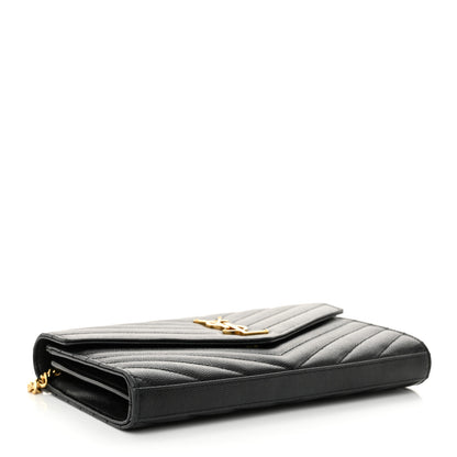 Saint Laurent Grain De Poudre Matelasse Chevron Monogram Chain Wallet Black 4 of 10