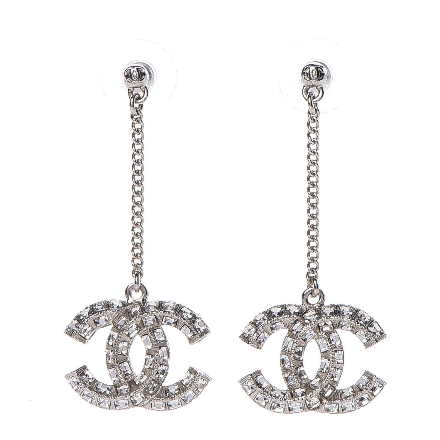 Chanel Baguette Crystal CC Drop Earrings Silver 1 of 4