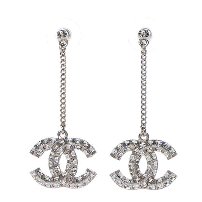 Chanel Baguette Crystal CC Drop Earrings Silver 1 of 4