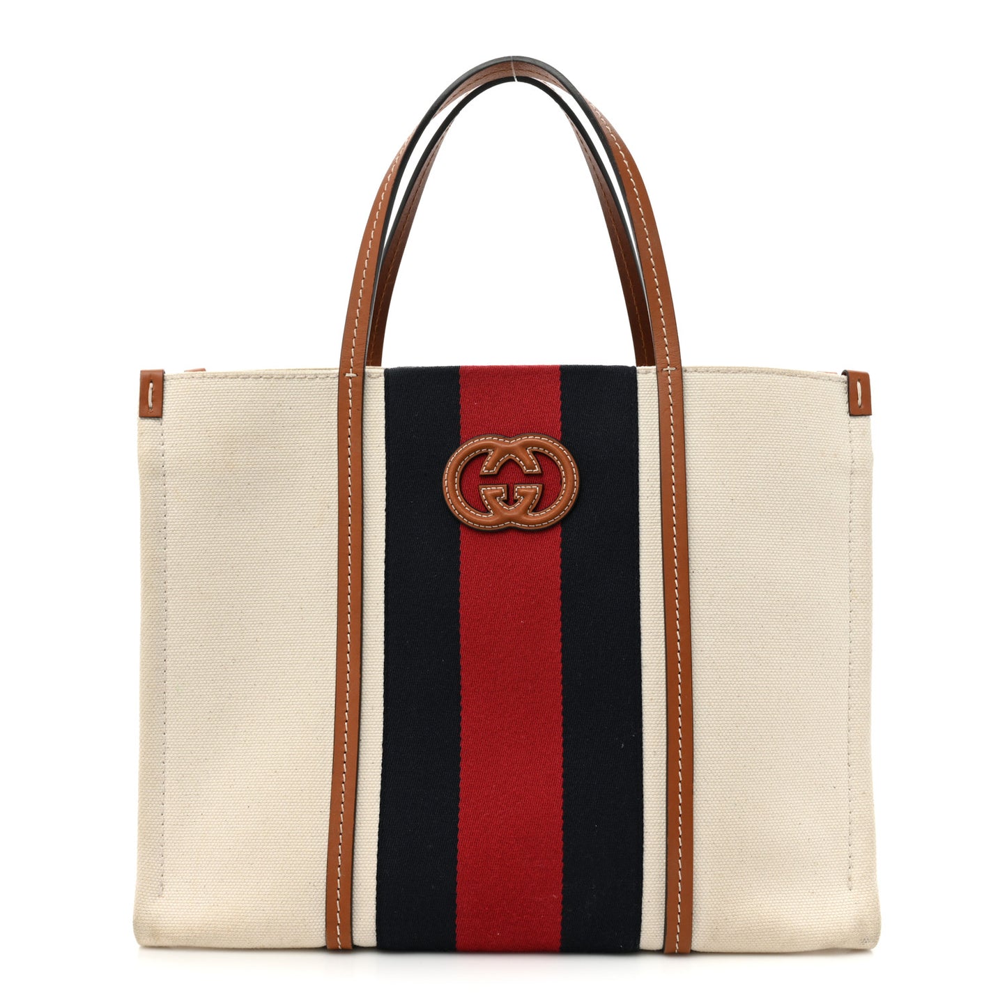 Canvas Calfskin Web Small Interlocking G Tote Bag Red Blue