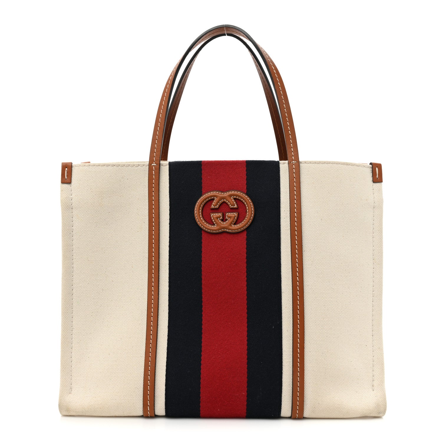 Gucci Canvas Calfskin Web Small Interlocking G Tote Bag Red Blue 1 of 13