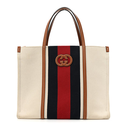 Gucci Canvas Calfskin Web Small Interlocking G Tote Bag Red Blue 1 of 13