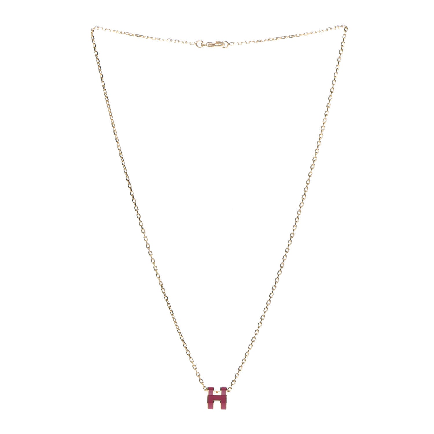 Hermes Lacquered Gold Mini Pop H Pendant Necklace Rose Extreme 3 of 7