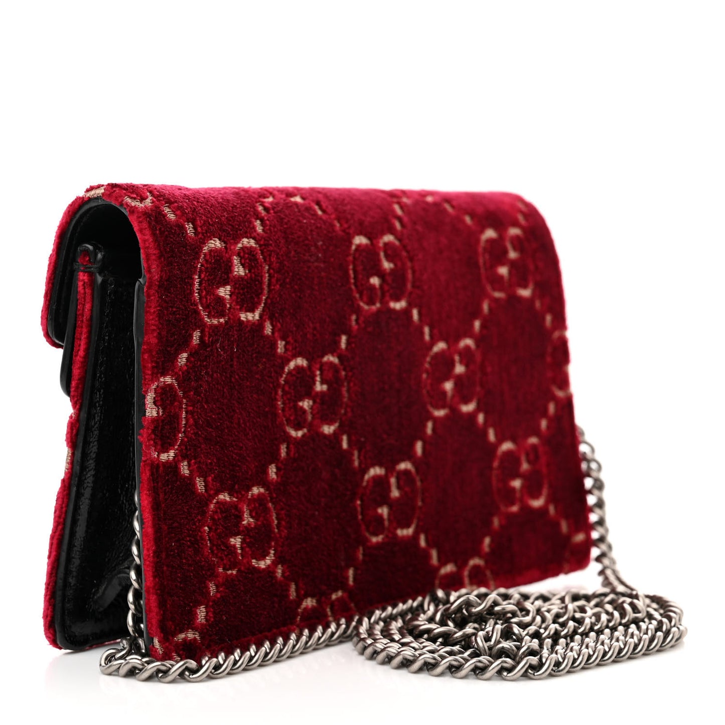 Velvet GG Monogram Super Mini Dionysus Shoulder Bag Red Cipria Black