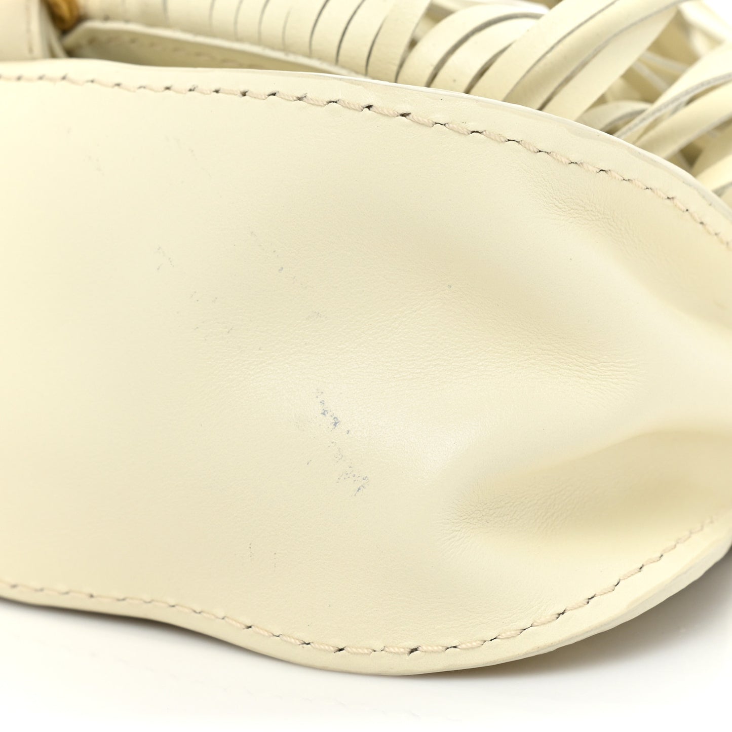 Grain Calfskin Mini Marcie Multi Fringe Satchel Natural White