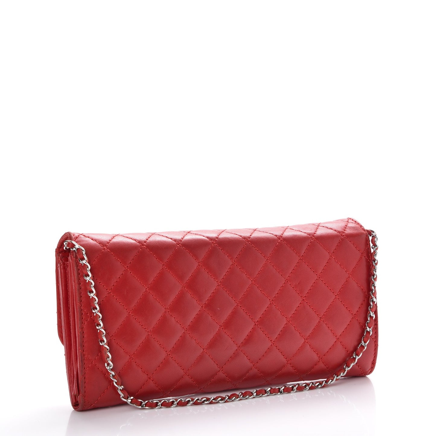 Lambskin Quilted Chain Clutch Flap Red