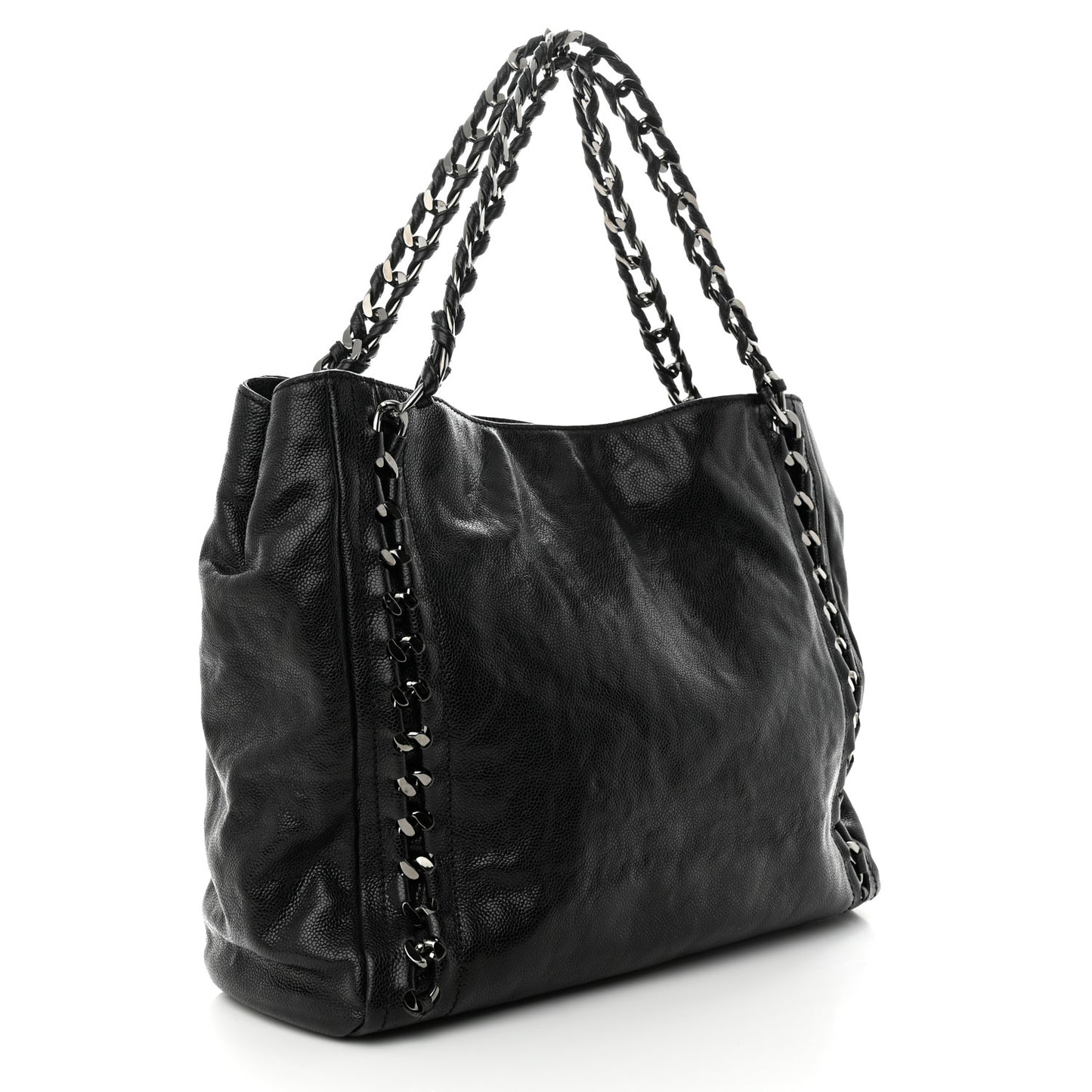 Glazed Calfskin Modern Chain Tote Black