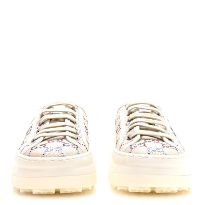Gucci Canvas Lame Crystal GG Monogram Womens 1977 Tennis Platform 52mm Sneakers 38 Gardenia Silver Mystic White 3 of 9