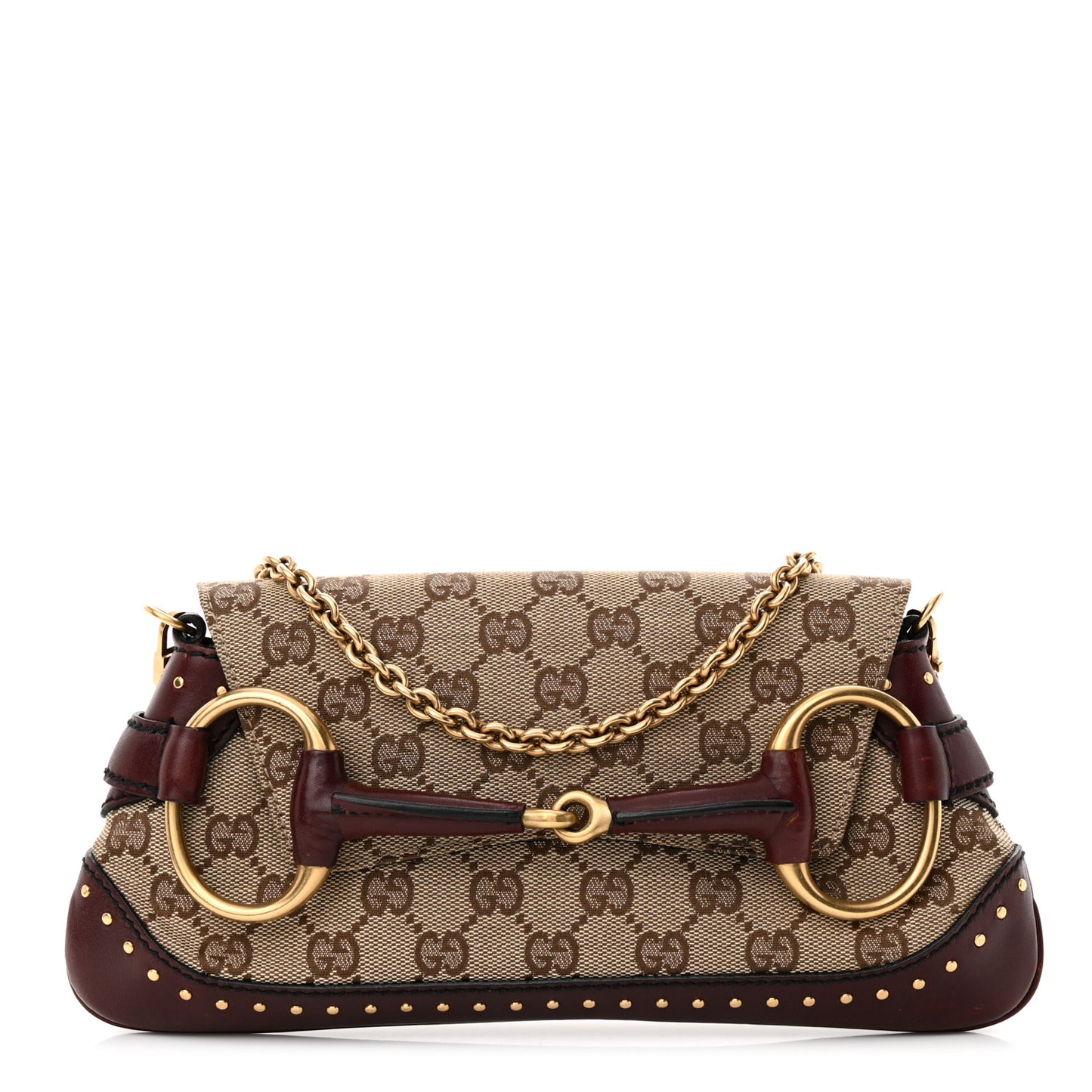 Monogram Studded Small Horsebit Clutch Bordeaux