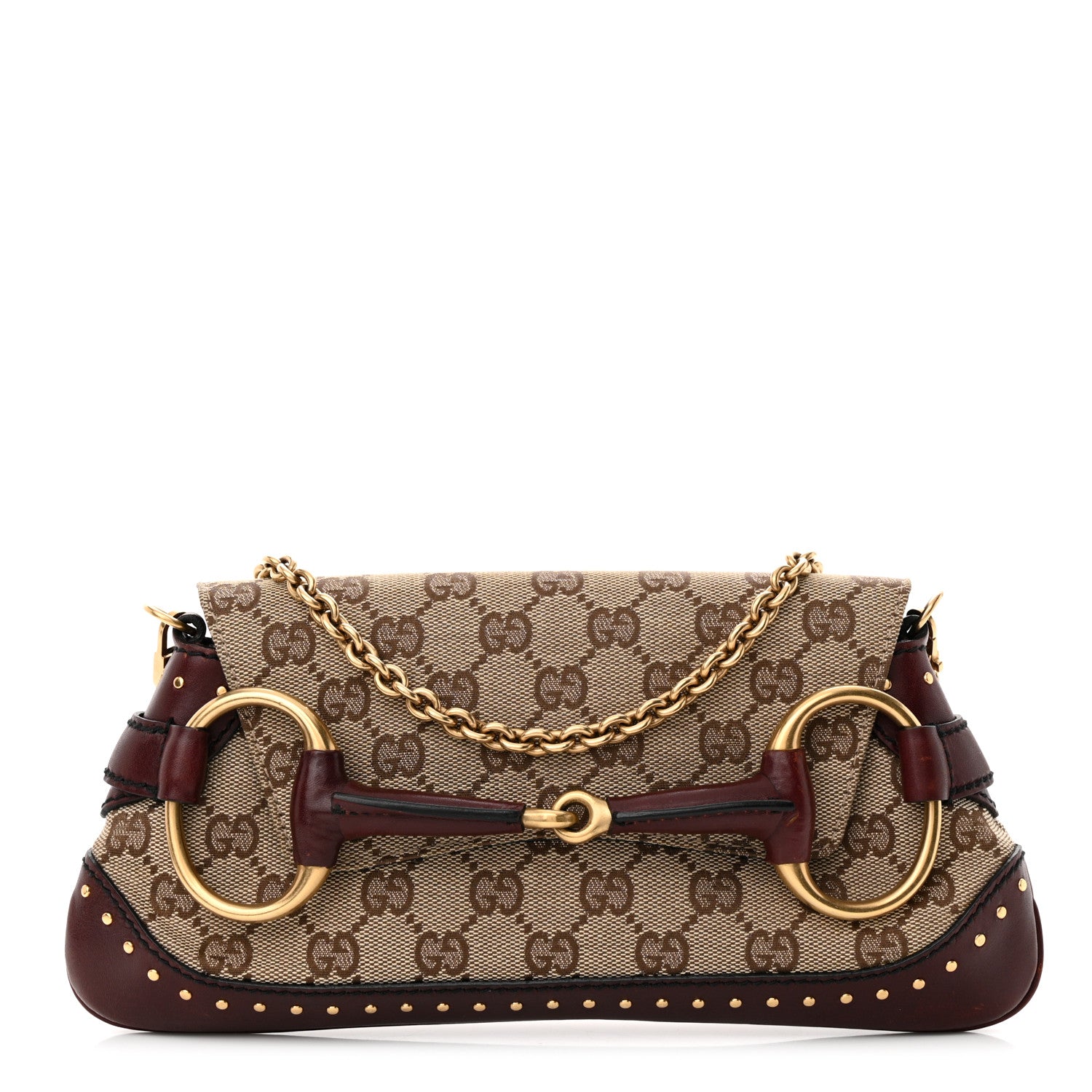 Gucci Monogram Studded Small Horsebit Clutch Bordeaux 1 of 14