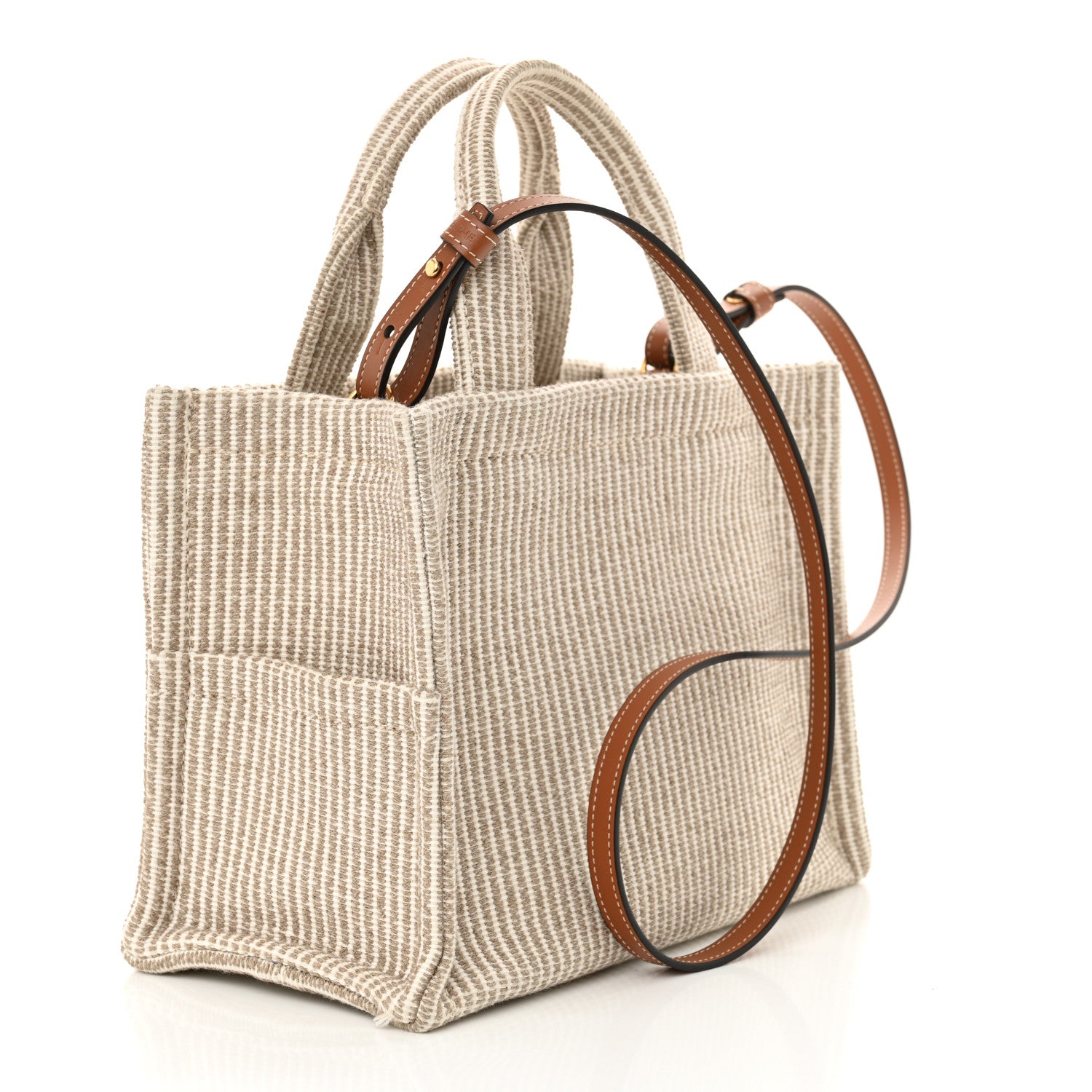 Celine Canvas Calfskin Striped Triomphe Small Cabas Beige 2 of 12