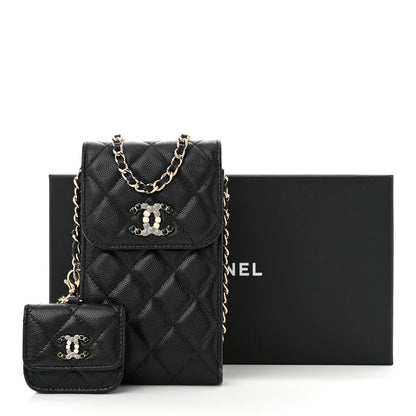 Chanel Caviar Quilted Crystal CC Airpods Pro and Phone Case With Chain Black 12 of 12