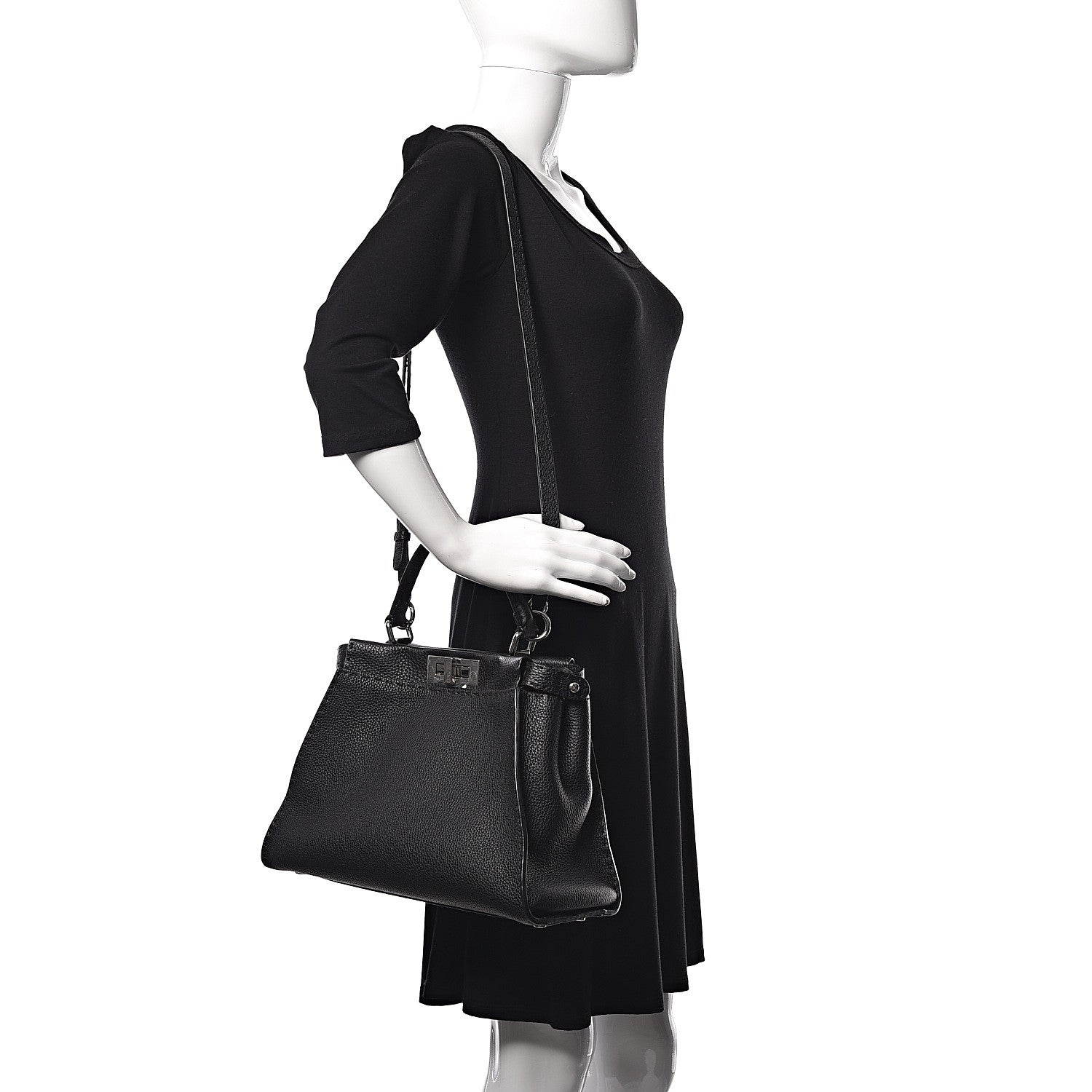 Fendi Cuoio Romano Selleria Large Peekaboo Iconic Satchel Black Moro 2 of 16