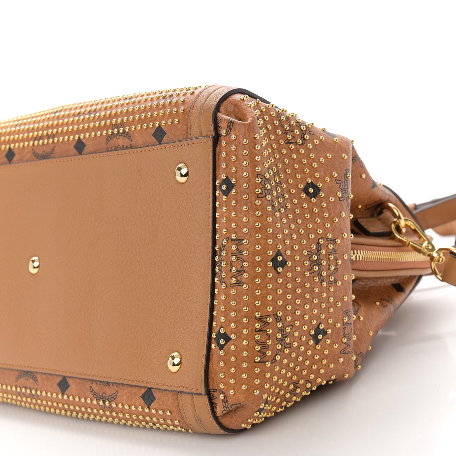 MCM Visetos Studded Boston Satchel Cognac 9 of 9