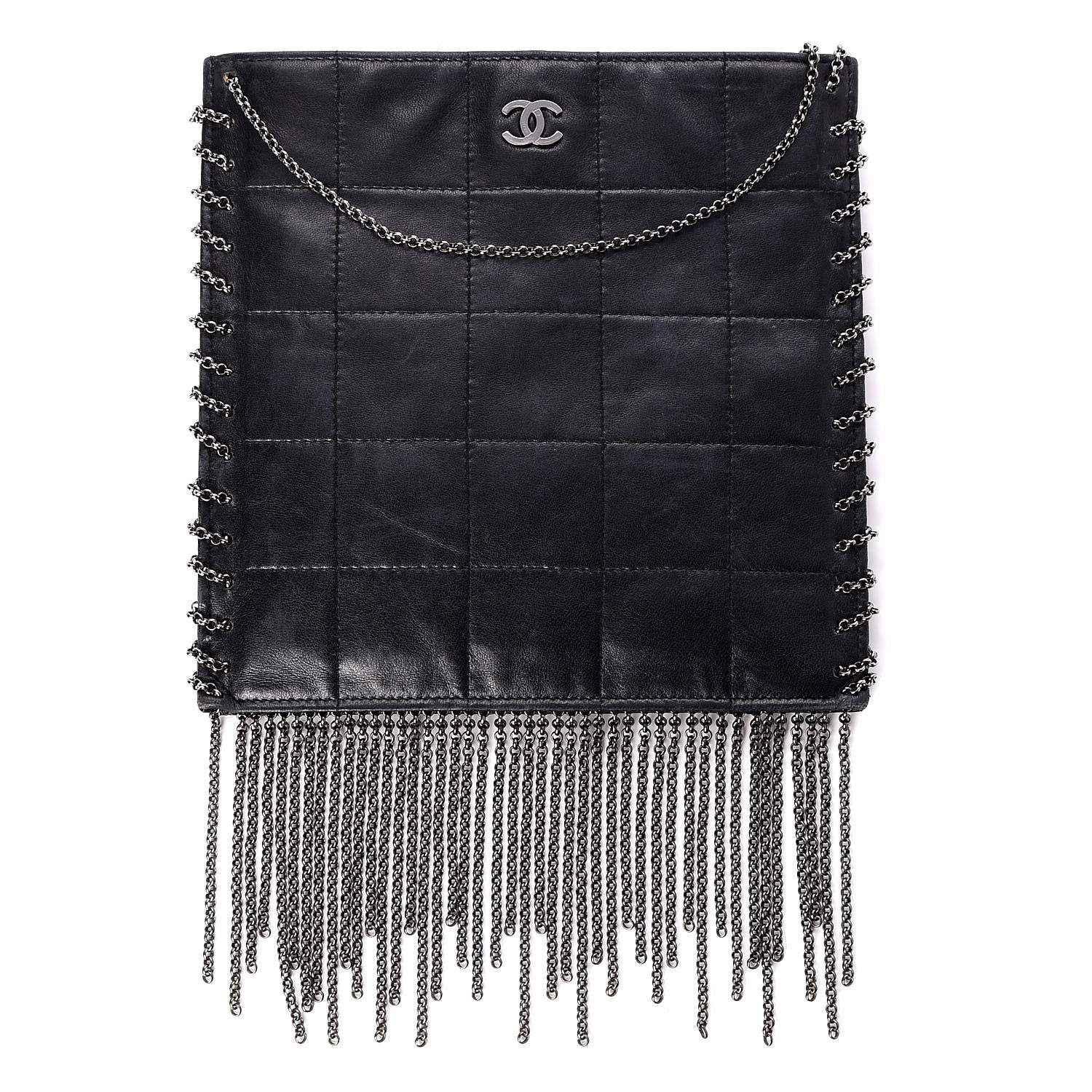 Chanel Lambskin Square Stitched Chain Fringe Crossbody Black 1 of 7