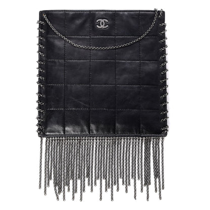 Chanel Lambskin Square Stitched Chain Fringe Crossbody Black 1 of 7