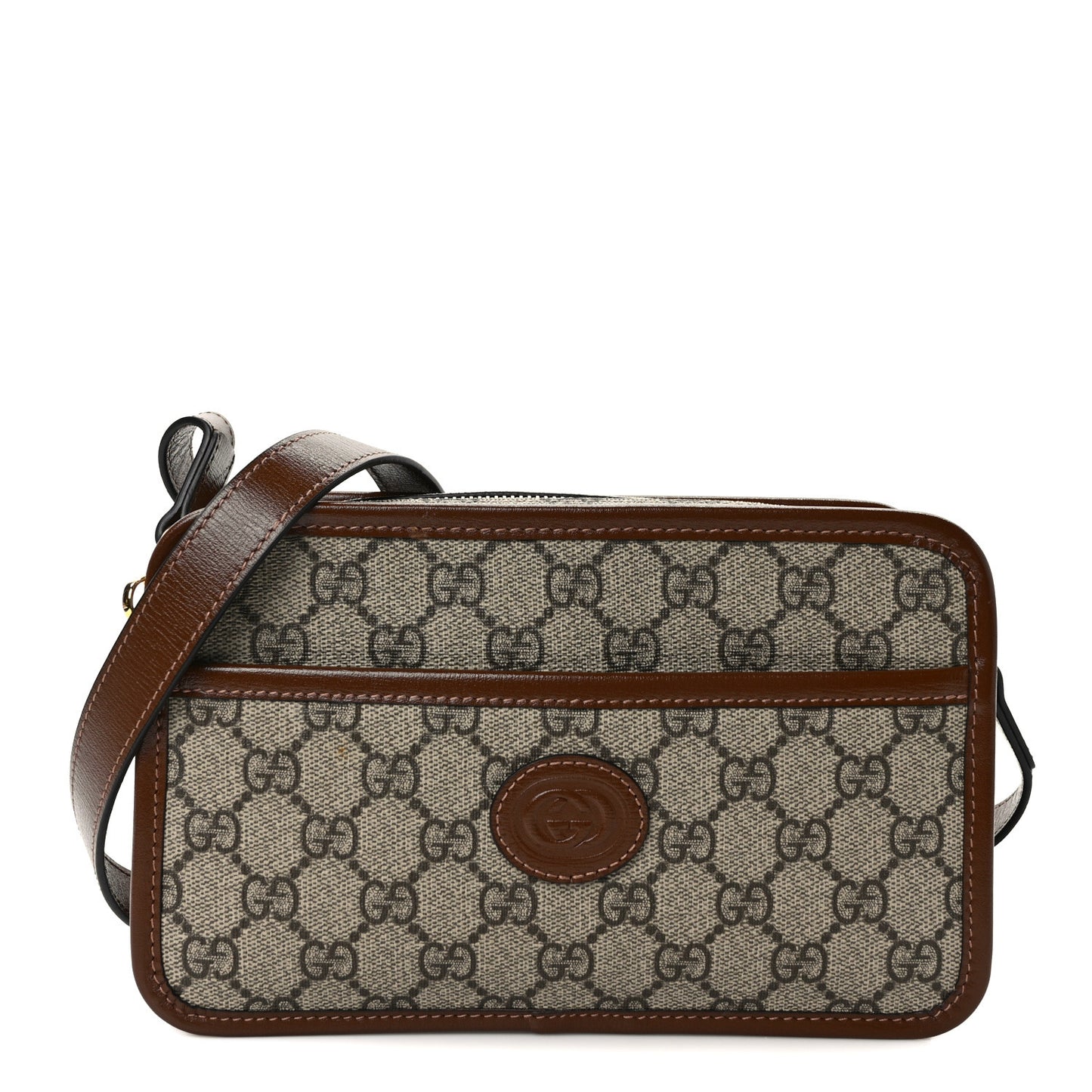 GG Supreme Monogram Azalea Calfskin Mini Retro Interlocking G Shoulder Bag Beige Ebony Brown Sugar
