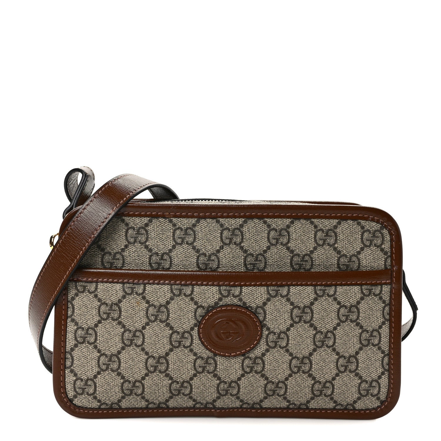 Gucci GG Supreme Monogram Azalea Calfskin Mini Retro Interlocking G Shoulder Bag Beige Ebony Brown Sugar 1 of 12
