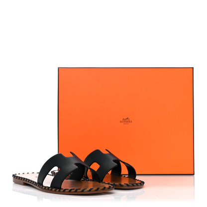 Hermes Box Calfskin Braided Oran Sandals 35.5 Black 9 of 9