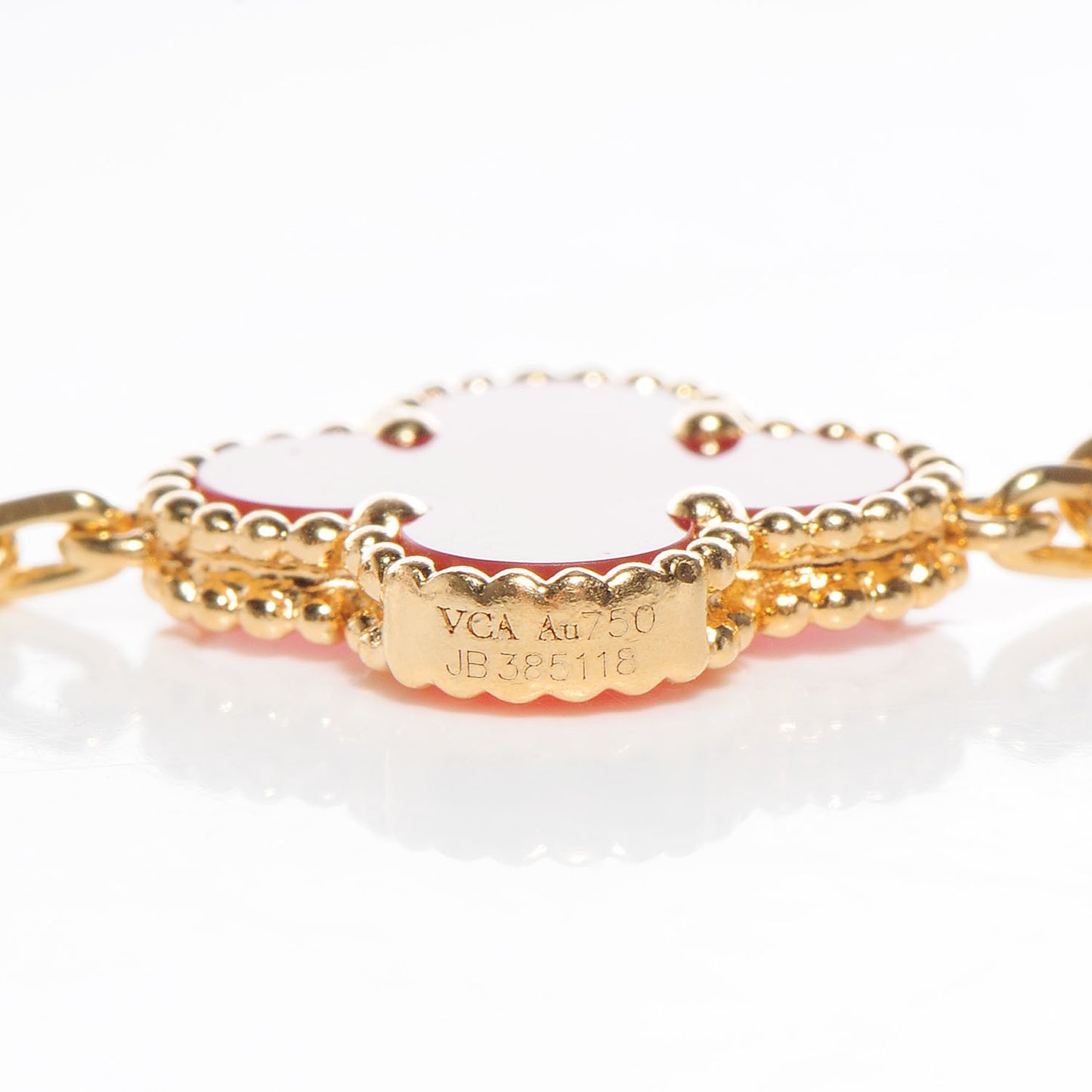 18K Yellow Gold Carnelian 10 Motifs Vintage Alhambra Necklace