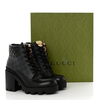 Gucci Apollo Calfskin GG Supreme Nappa Samoa Quilted Lace Up Ankle Boots 39 Black 9 of 9
