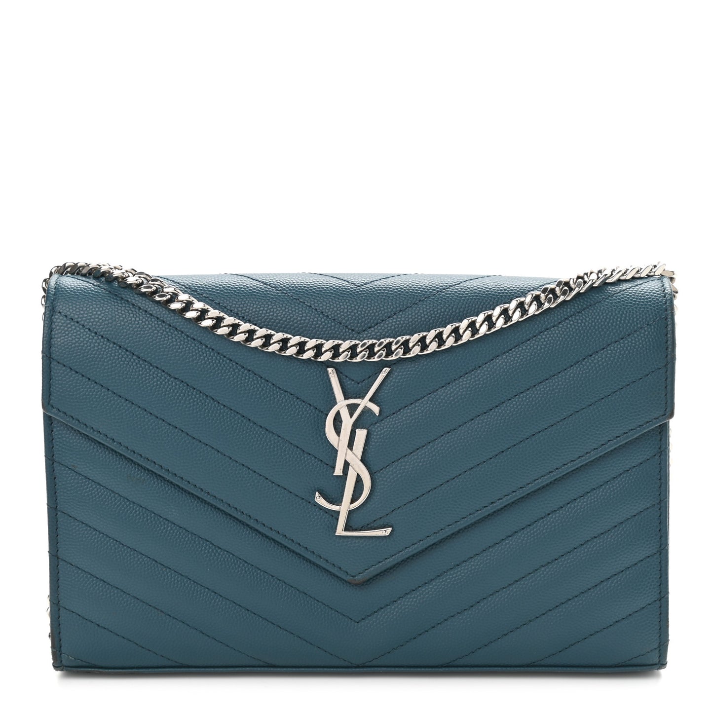 Grain De Poudre Matelasse Chevron Medium Monogram Chain Wallet Peacock Green
