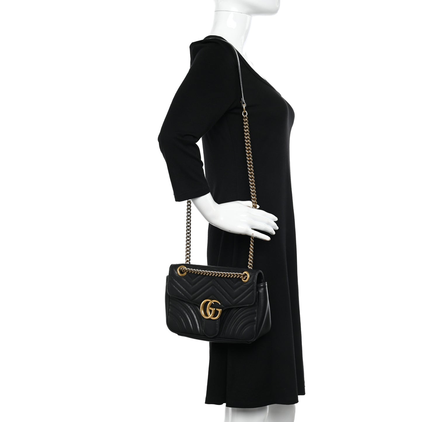 Calfskin Matelasse Small GG Marmont Shoulder Bag Black