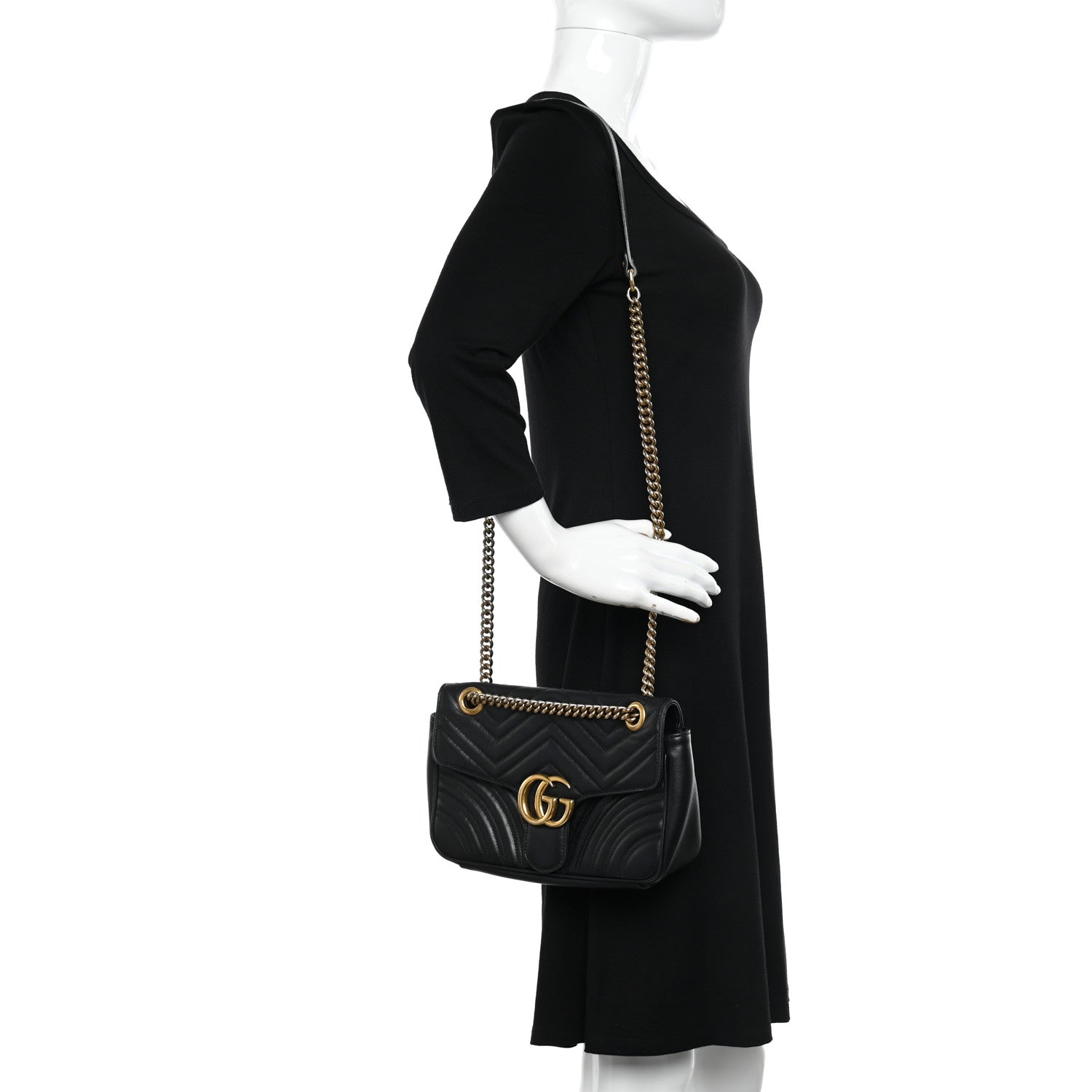Gucci Calfskin Matelasse Small GG Marmont Shoulder Bag Black 2 of 12