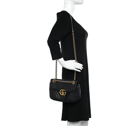 Gucci Calfskin Matelasse Small GG Marmont Shoulder Bag Black 2 of 12
