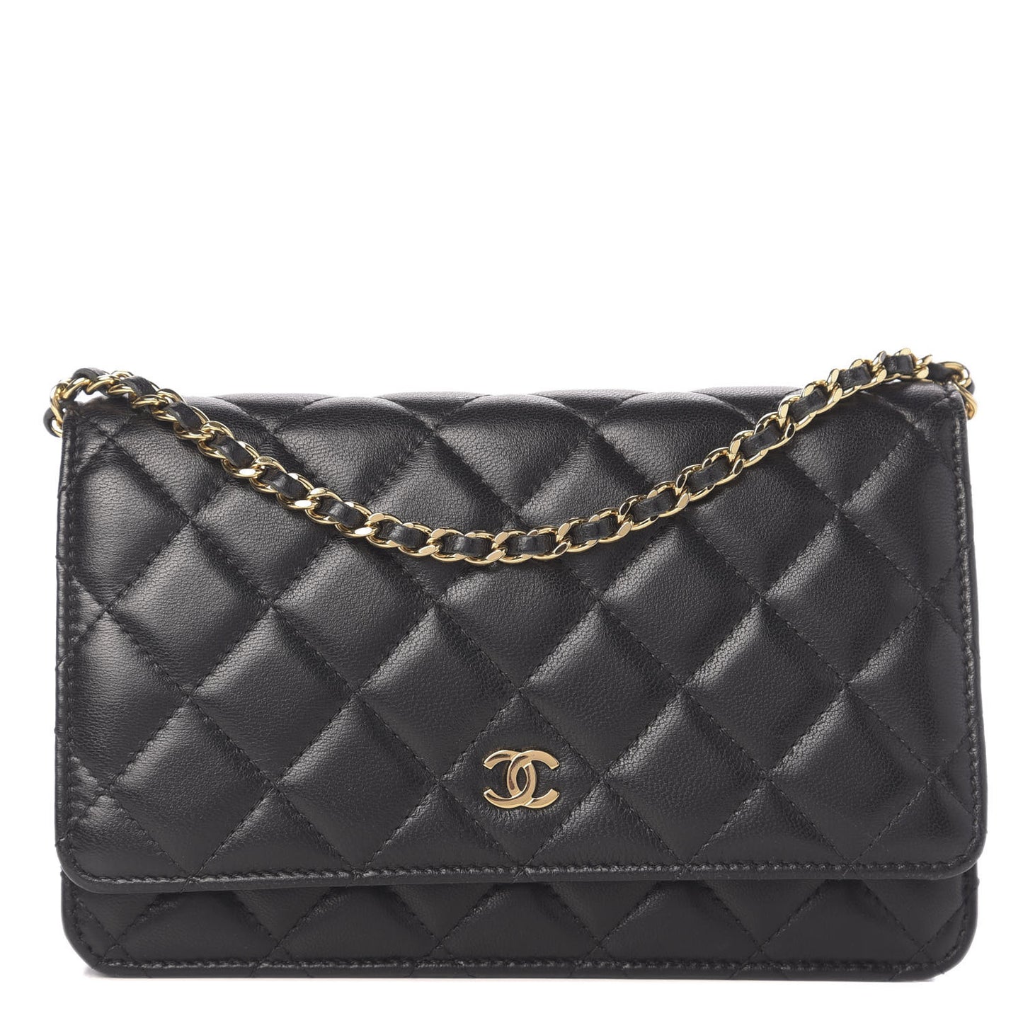 Lambskin Quilted Wallet On Chain WOC Black