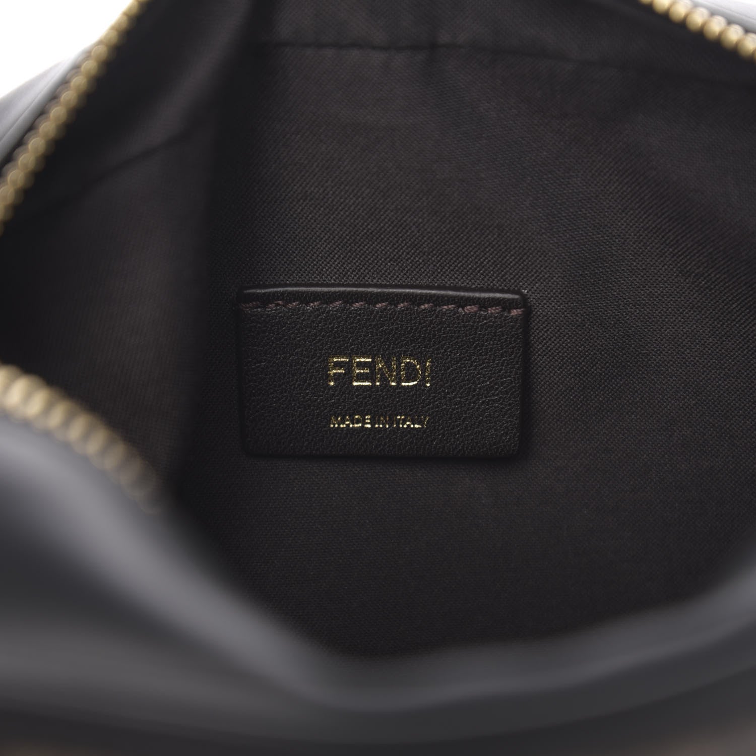 Fendi Glazed Fabric Vitello Century FF 1974 Stamp Patch Mini Camera Case Mogano Panna Black 5 of 9
