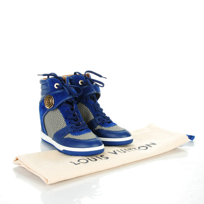 Louis Vuitton Calfskin Suede Postmark Wedge Sneakers 37.5 Blue Roi 7 of 7