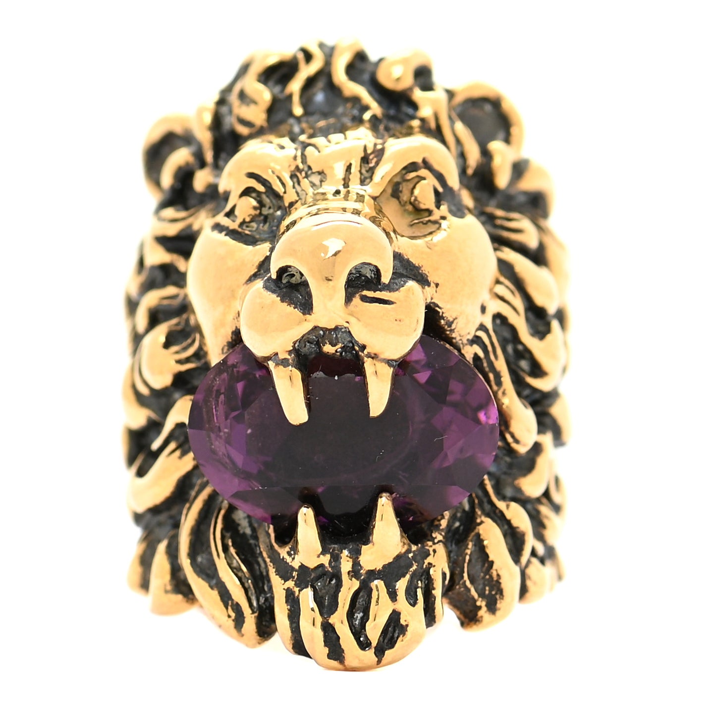 Metal Crystal Lion Head Ring 5.25 Purple Aged Gold