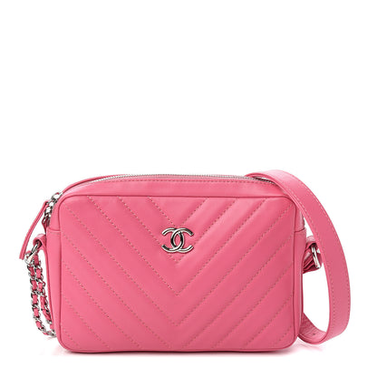 Chanel Lambskin Chevron Quilted Small Promenade Camera Case Pink 1 of 10