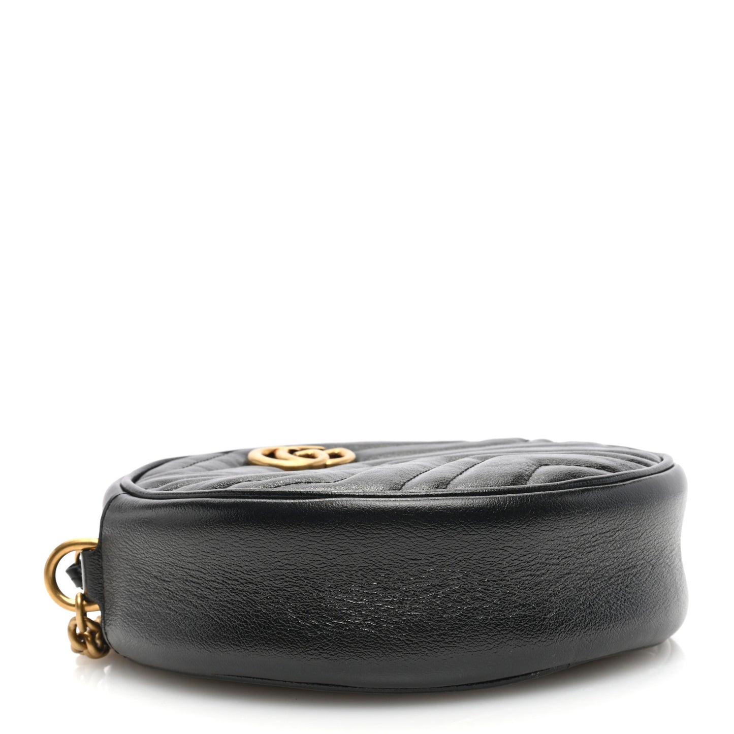 Azalea Calfskin Matelasse Heart Mini GG Marmont Round Shoulder Bag Black