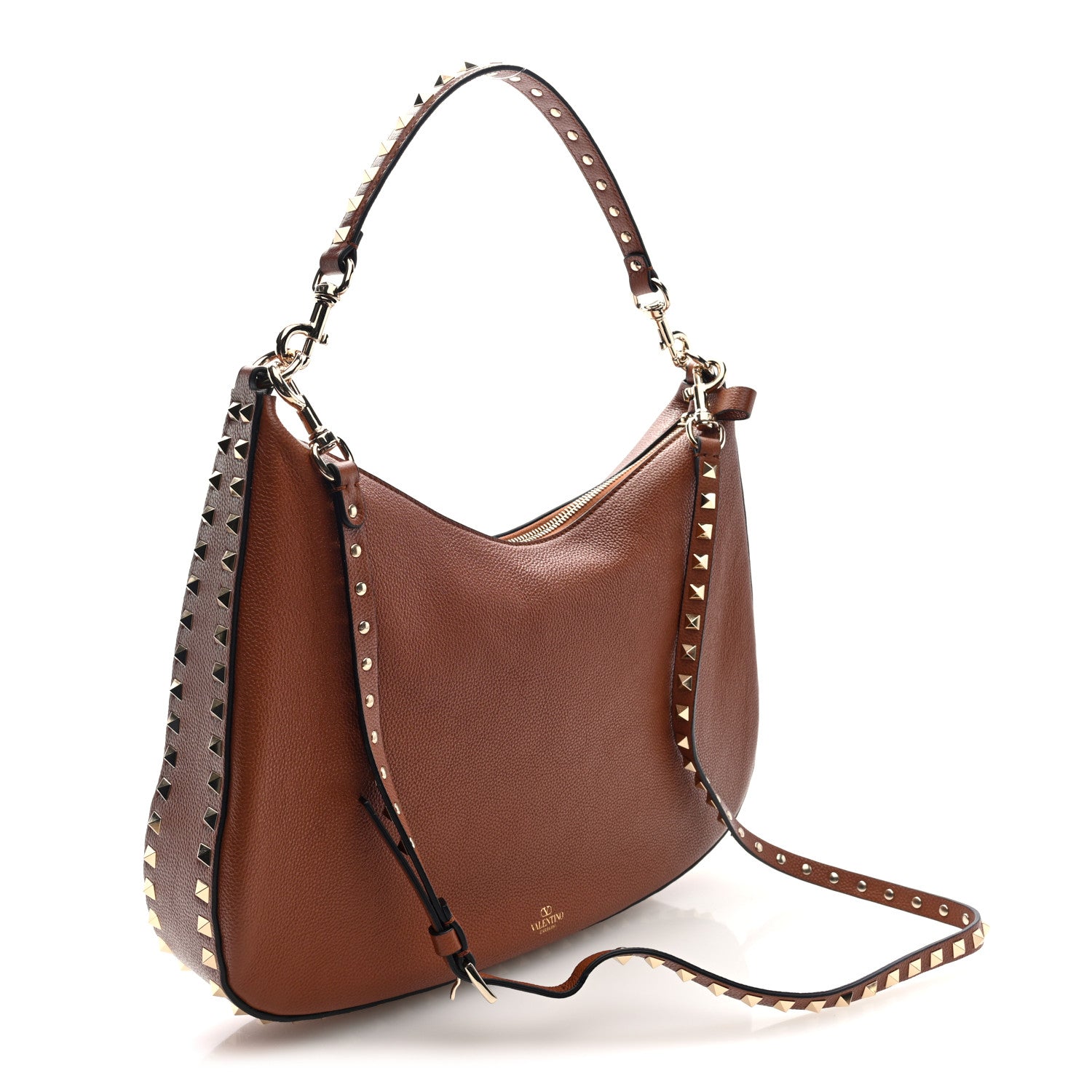 Valentino Garavani Grained Calfskin Rockstud Hobo Bag Tan 5 of 17