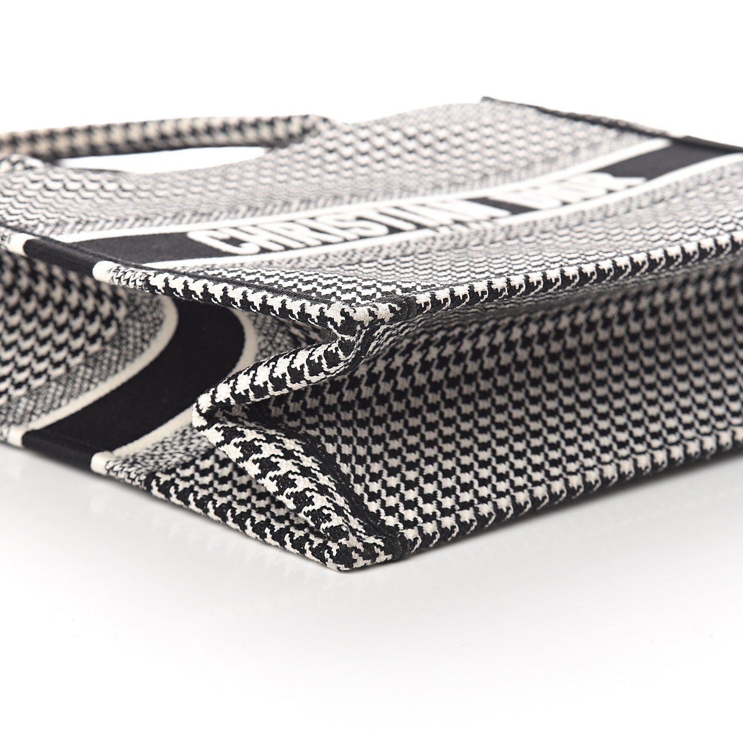 Christian Dior Canvas Houndstooth Embroidered Medium Book Tote Black White 6 of 8