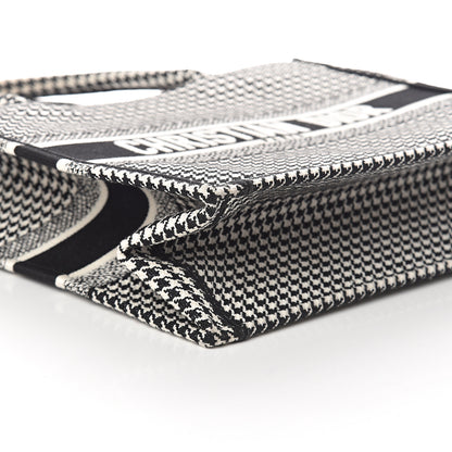 Christian Dior Canvas Houndstooth Embroidered Medium Book Tote Black White 6 of 8