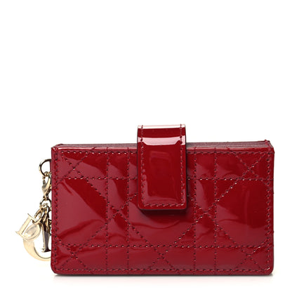 Christian Dior Patent Cannage Lady Dior 5-Gusset Card Holder Rouge Ceris 1 of 10
