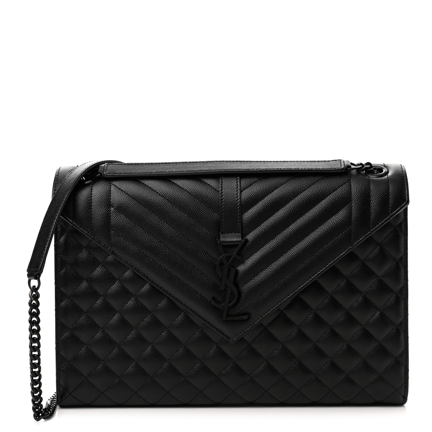 Grain De Poudre Textured Mixed Matelasse Large Triquilt Monogram Monochrome Satchel Black