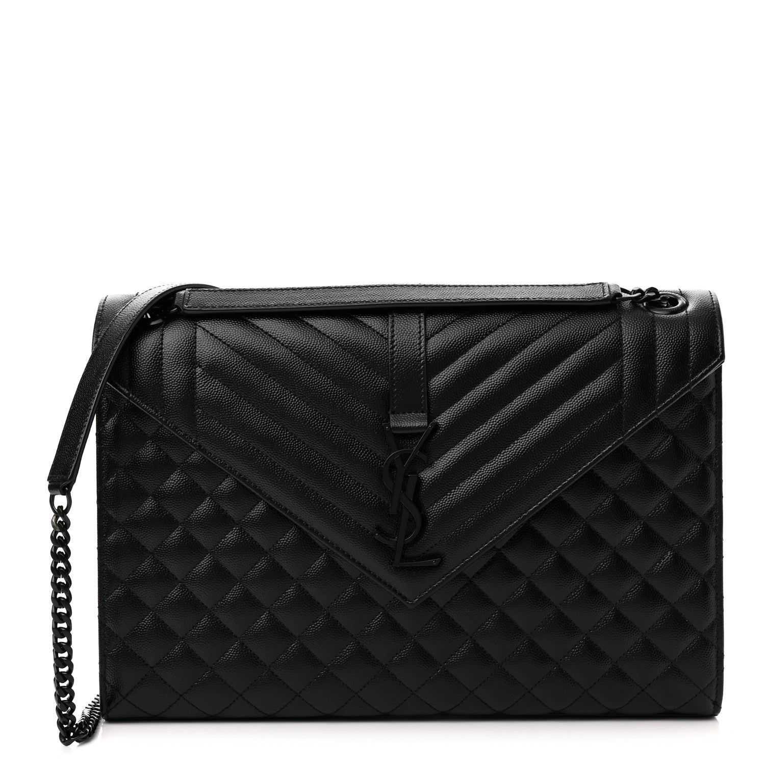 Saint Laurent Grain De Poudre Textured Mixed Matelasse Large Triquilt Monogram Monochrome Satchel Black 1 of 10