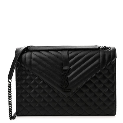 Saint Laurent Grain De Poudre Textured Mixed Matelasse Large Triquilt Monogram Monochrome Satchel Black 1 of 10