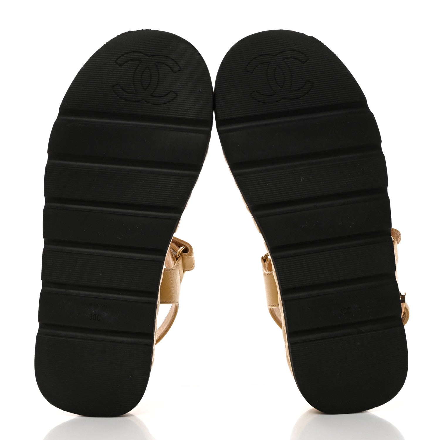 Chanel Lambskin Quilted Platform Sandals 38 Beige Black 5 of 9