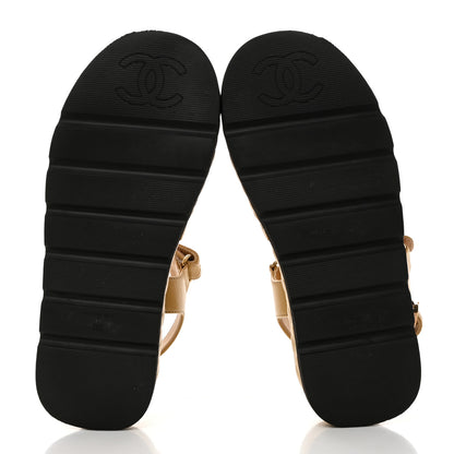 Chanel Lambskin Quilted Platform Sandals 38 Beige Black 5 of 9