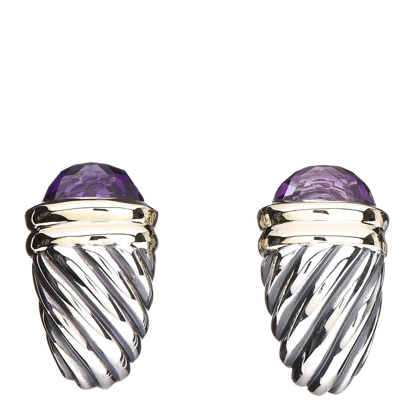 Sterling Silver 14K Yellow Gold Amethyst Thoroughbred Shrimp Earrings