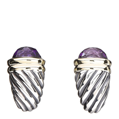 David Yurman Sterling Silver 14K Yellow Gold Amethyst Thoroughbred Shrimp Earrings 1 of 4